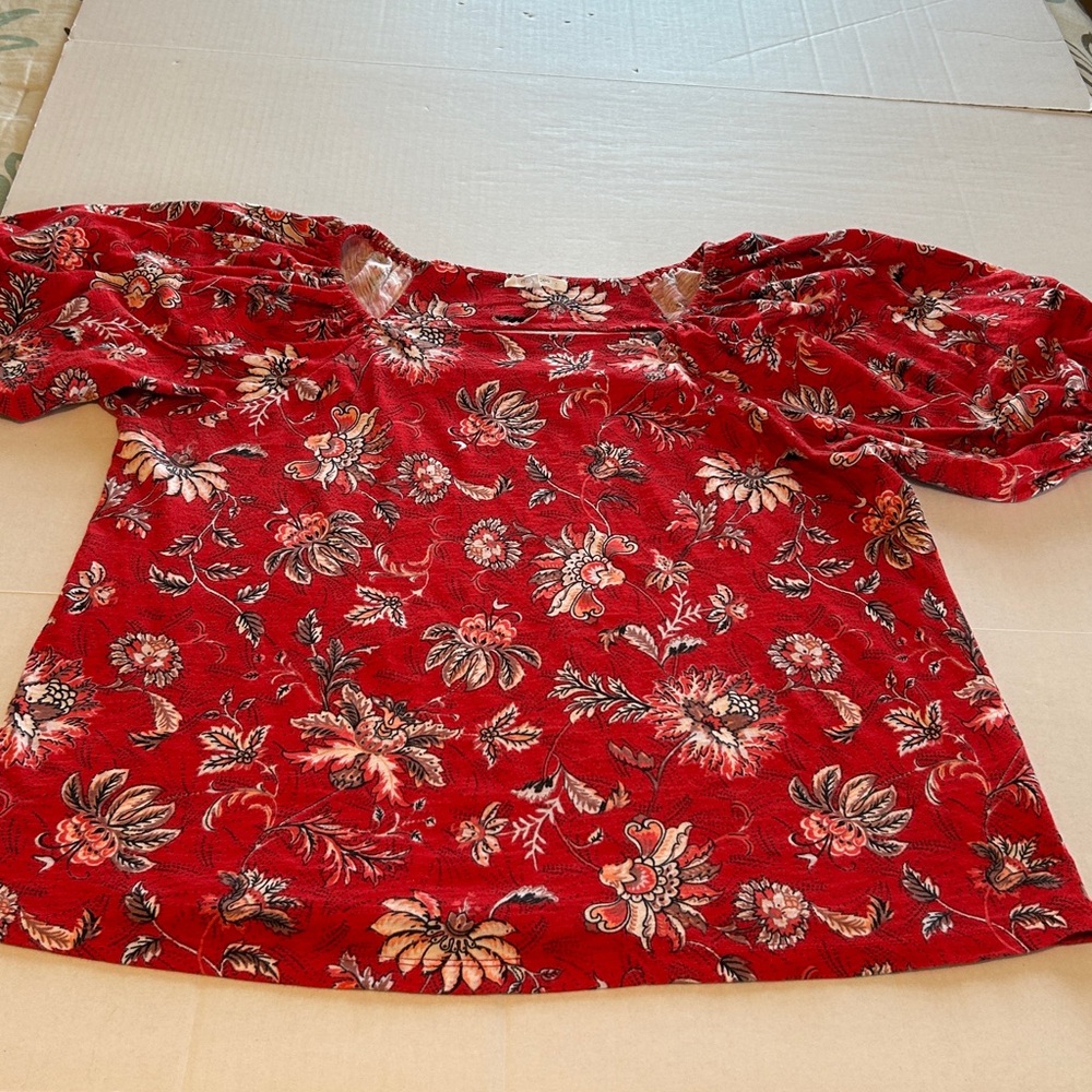 Maurices Charleston Red Paisley Floral Square Neck Balloon Sleeve Top. Size L - Picture 5 of 10